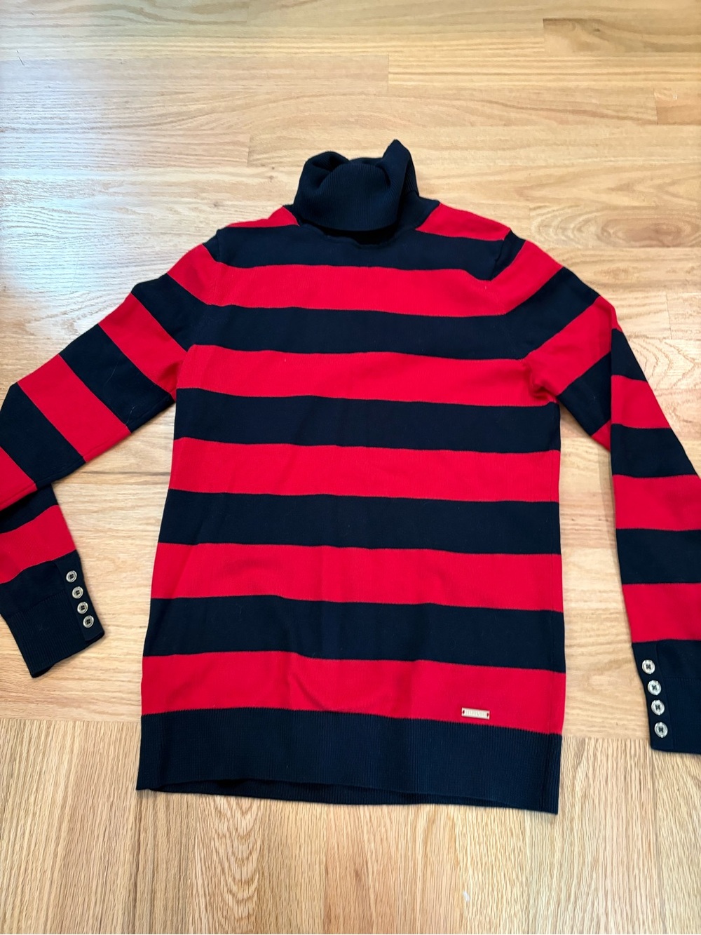 Tommy Hilfiger Women’s Striped Turtleneck Sweater - Red & Navy Sz Small